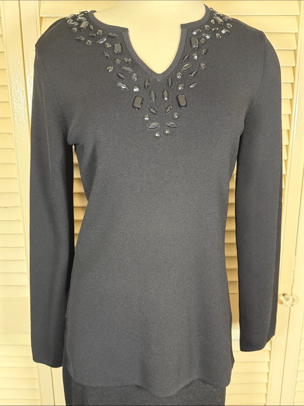 Vintage 90s Yarns & Stitches Black Beaded Knit Sweater Top Women's Small